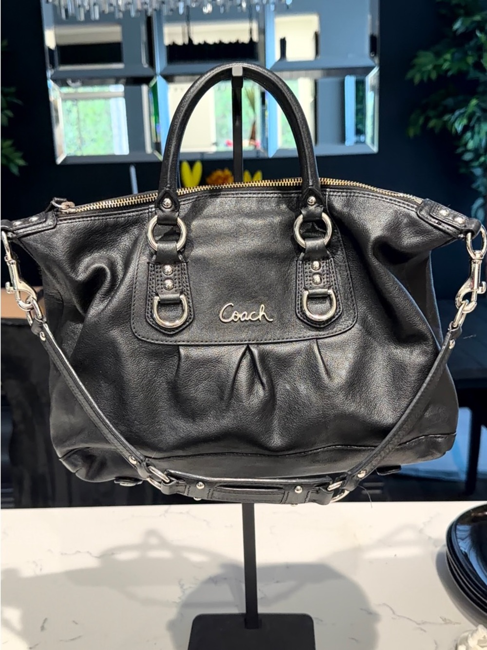 Coach Black Leather Satchel with Silver Hardware
